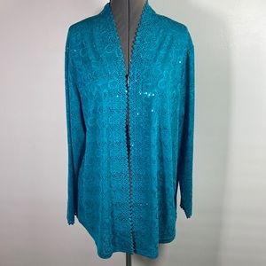 Women High Neck Open Front Light Weight Long Sleeve Jacket Size 1X